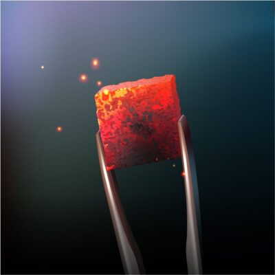 وکتور ذغال داغ با انبر -نمای نزدیک - تاری پس زمینه تاریک