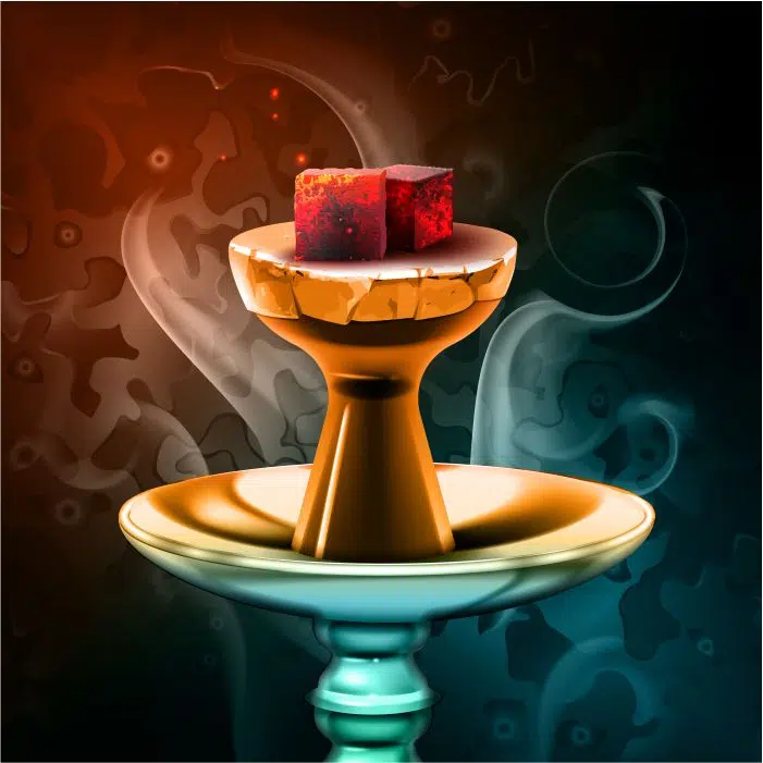 وکتور قلیان - ذغال سنگ داغ - شیشه کاسه بخار رنگارنگ - پس زمینه نمای نزدیک