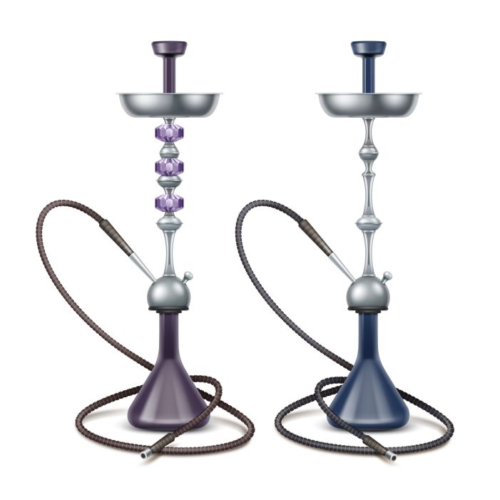 vector set big blue violet nargiles tobacco smoking made metal with long hookah hoses isolated whit 1 سفید-درخشش-لنز-شعله ور-بزرگ-ست
