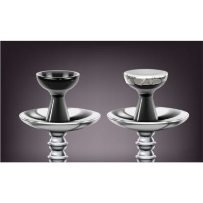 وکتور ست قلیان فلزی -ساقه سرامیک - کاسه - فویل - نمای نزدیک -پس زمینه تاریک