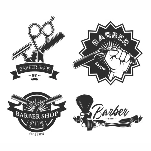 ست 4 تایی لوگو آرایشگاه مردانه 1 vintage barbershop flat labels set monochrome emblems with barber 1 1 ست 4 تایی لوگو آرایشگاه مردانه