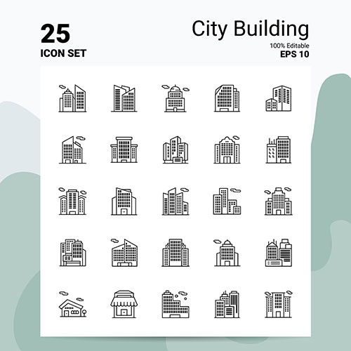 25 city building icon set business logo concept ideas line icon 1 خطی-تخت-بستنی-برچسب-مجموعه_3