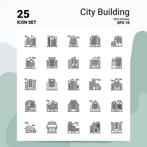 25 city building icon set business logo concept ideas line icon 1 املاک-لوگو-آپارتمان
