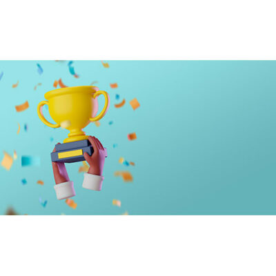 طرح آیکون سه بعدی موفقیت بیزنس مارکتینگ - جام بالا سر