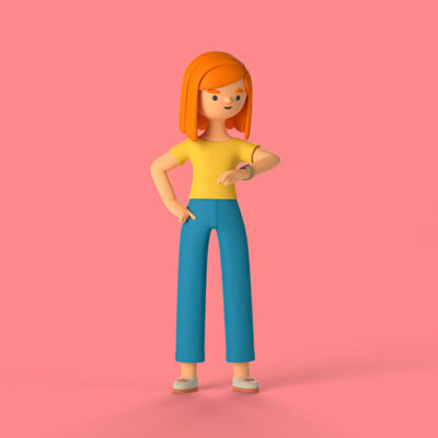 تصویر سه بعدی دختر در حال چک کردن ساعت