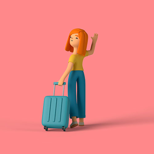 3d girl character holding baggage traveling 1
