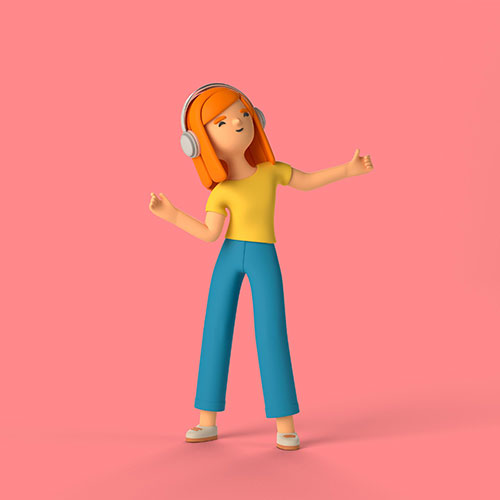 3d girl character listening music though headphones 1 تصویرسازی-کسب و کار-مردم