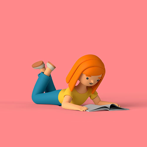 3d girl character reading book 1 سوپرمارکت-لوگو-طراحی-با-سبد-سبز