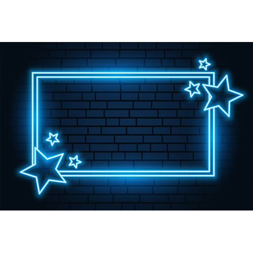 Blue neon star rectangular frame with text space 1