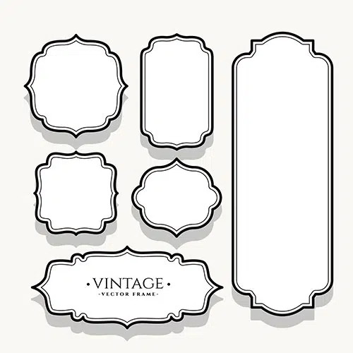 Empty vintage labels set six 1 مجموعه-گوشه-حاشیه-تصویرسازی-زینتی-قاب-تک رنگ-سبک