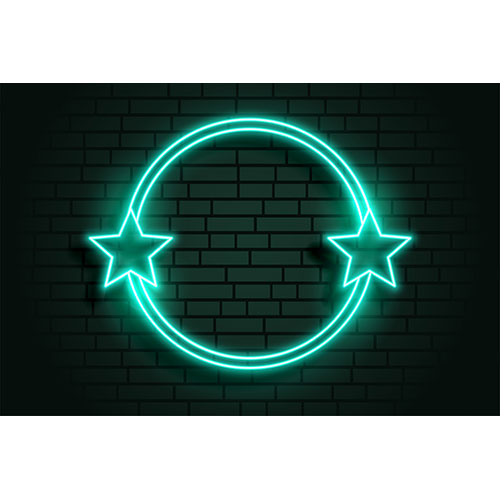 Glowing star neon circular frame with text space 1