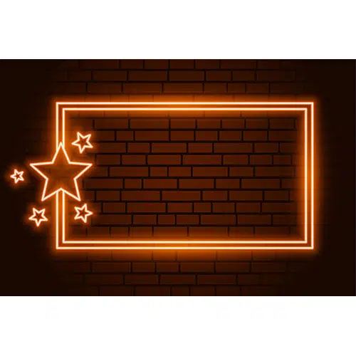 Orange neon rectangluar frame with stars 1 پر جنب و جوش-مایع-مواج-پس زمینه-تصویر سه بعدی-انتزاعی-رنگین کمانی-سیال-رندر-نئون-هولوگرافیک