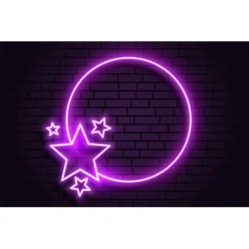 Purple neon romantic circular frame with stars 1 پر جنب و جوش-مایع-مواج-پس زمینه-تصویر سه بعدی-انتزاعی-رنگین کمانی-سیال-رندر-نئون-هولوگرافیک