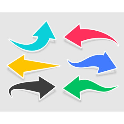 شش برچسب رنگی پیکان در جهات مختلف