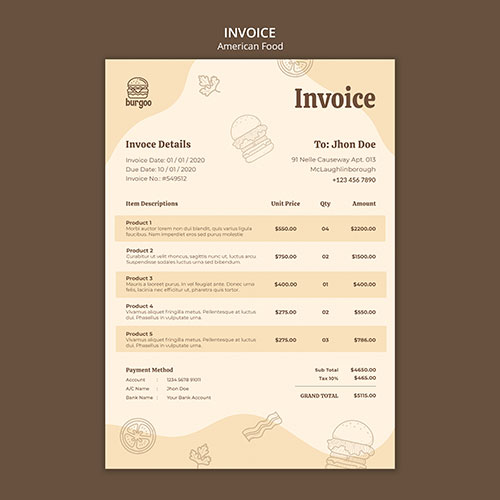 american food invoice template 1 تصویر