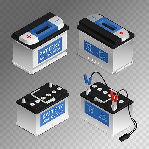 automotive rechargeable battery 4 car parts isometric set isolated transparent background illustration 1 طرح