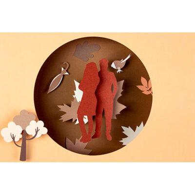 تصویر عاشقانه با برگ های پاییزی به سبک کاغذی