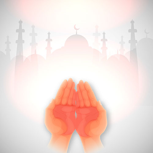 beautiful glowing background with illustration praying human hand front mosque muslim community 1