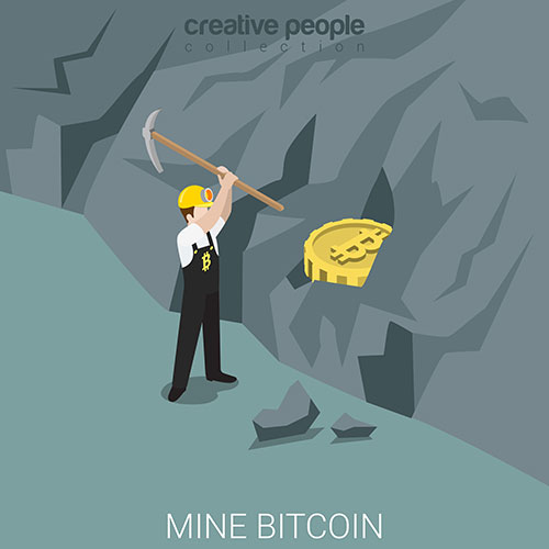 bitcoin miner mine process flat isometric 1