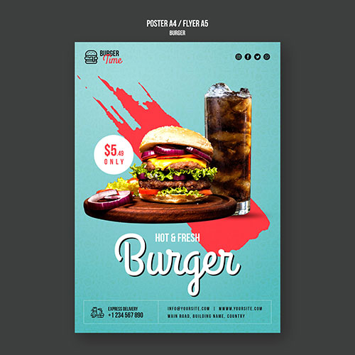 burger concept flyer template 1 وکتور-سفر-زمان-بروشور-با-کپی-سفید-فضا-آسمان-با-هواپیما