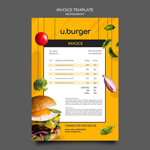 burger restaurant invoice template 1 تصویر