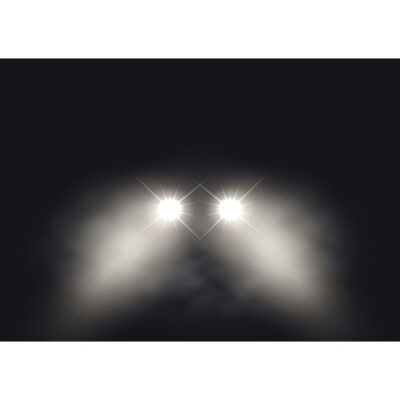 طرح وکتور چراغهای جلو ماشین در فضای مه آلود