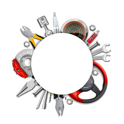 طرح وکتور قاب قطعات خودرو با ابزار - اتوسرویس ماشین