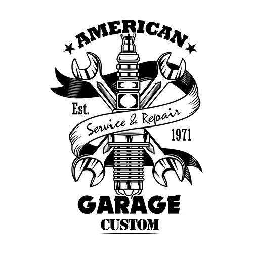 طرح وکتور و لوگو تعمیرگاه ماشین و اتوسرویس 1 car parts spanners vector illustration chrome spark plug crossed wrenches garage custom text car service 1 طرح