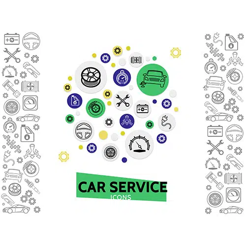 car repair service template with wrenches automobile tire radiator gears brake disc steering wheel 1 طرح