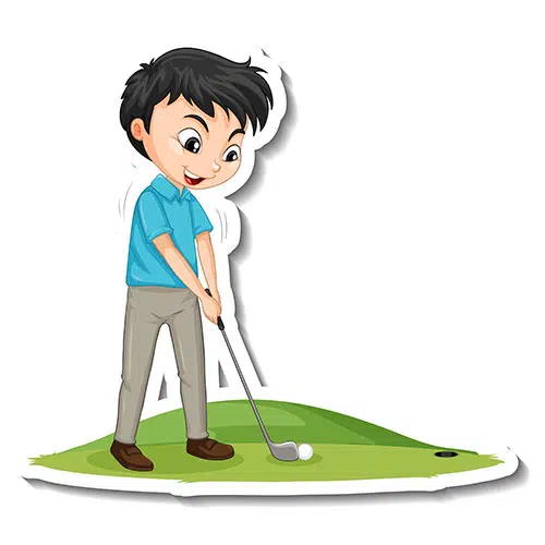 برچسب شخصیت کارتونی با پسری که گلف بازی می کند 1 cartoon character sticker with a boy playing golf 1 برچسب