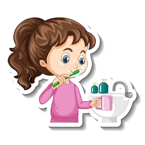 cartoon character sticker with girl brushing teeth 1 برچسب
