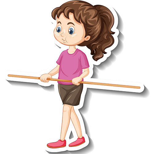 cartoon character sticker with girl holding wooden stick 1