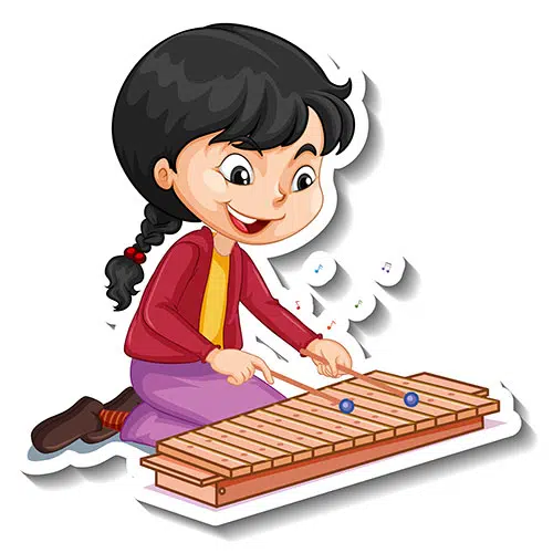 cartoon character sticker with girl playing xylophone 1 برچسب
