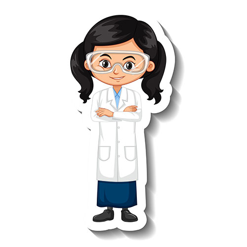 cartoon character sticker with girl science gown 1 قالب