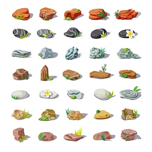 cartoon colorful stones set with boulders pebbles sandstones rubbles cobblestones rocks different shapes 1 وکتور