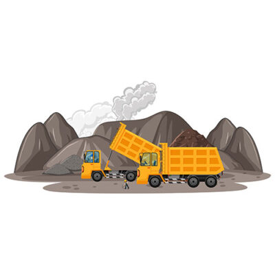 تصویر معدن زغال سنگ با کامیون های ساختمانی