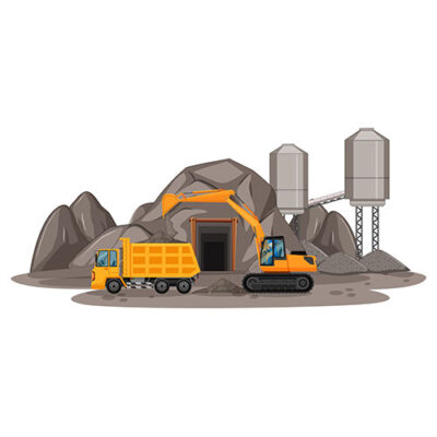صحنه استخراج زغال سنگ با انواع مختلف کامیون های ساختمانی