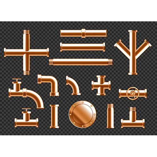 copper water pipes plumbing pipeline elements with taps valve connectors 1 لوگو