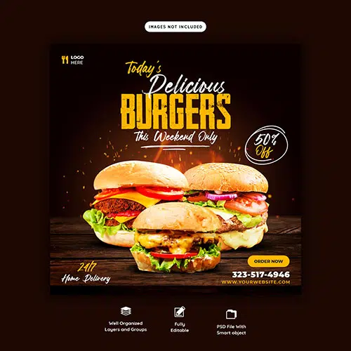 delicious burger food menu social media banner template 1 قالب
