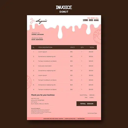 قالب آماده فاکتور و لیست بستنی فروشی یا لبنیات 1 doughnuts madness invoice print template 1 قالب