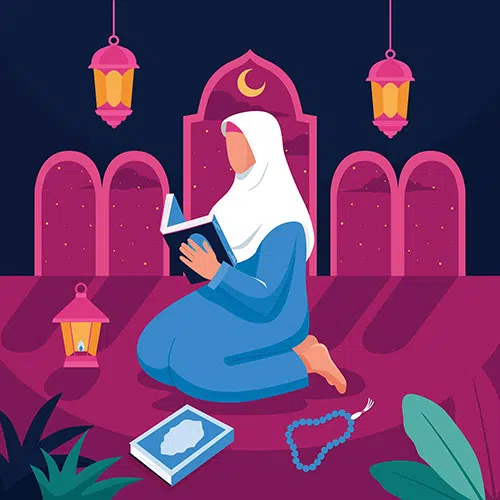 flat ramadan illustration 2 1 تصویر با کیفیت کتاب مقدس قرآن با پرتوهای نورانی
