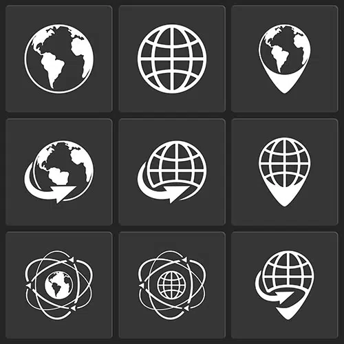 globe earth world icons vector white black 1 مجموعه