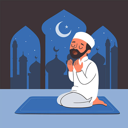 hand drawn ramadan illustration with person praying 1 تصویر با کیفیت کتاب مقدس قرآن با پرتوهای نورانی