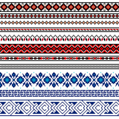 طرح وکتور سنتی و قومیتی با اشکلا هندسی با تم رنگی زرد اخرایی قرمز و مشکی و سرمه ای