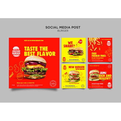 مجموعه قالب پست اینستاگرام همبرگر و فست فود