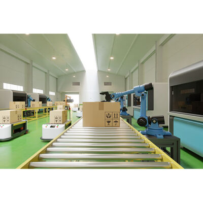 تصویر با کیفیت مرکز لجستیک انبار داخلی و جابجایی با بازوهای رباتیک