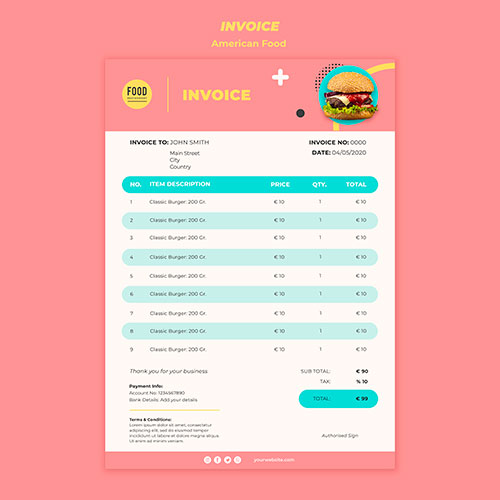 invoice template american food with burger 1 فست فود - آیکون - پیتزا - بستنی - طرح -