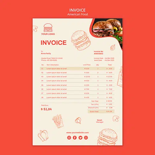 invoice template burger restaurant 1 قالب