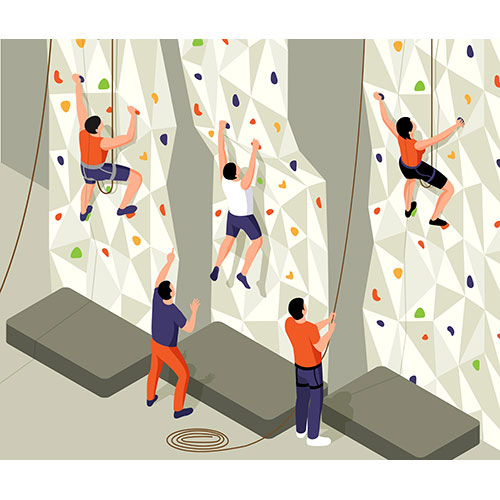 isometric climbing composition with view training wall with ropes characters instructors trainee 1 وکتورر