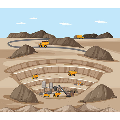 landscape coal mining scene with crane trucks 1
